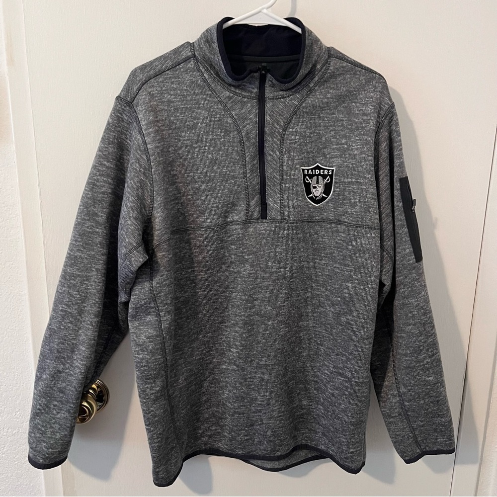Las Vegas Raiders Antigua Throwback Fortune Quarter Zip Pullover Jacket Gray XL